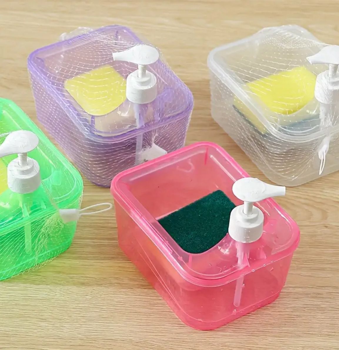 حامل إسفنجة مع موزع ماء أو صابون Porte-éponge avec distributeur d’eau ou de savon Sponge Holder with Water/Soap Dispenser