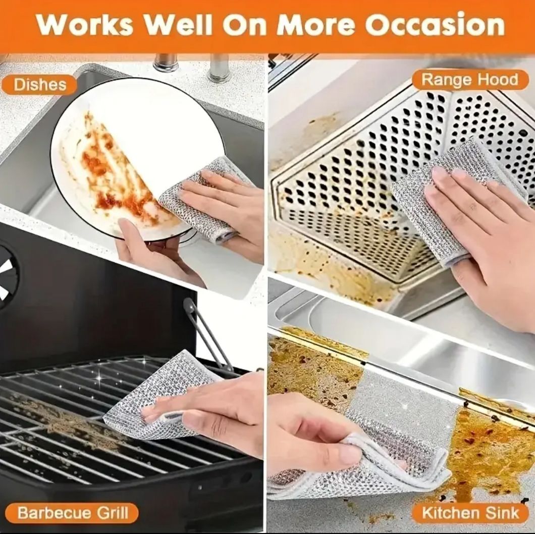 5 قطع من مناشف تنظيف الأواني المعدنية / Lot de 5 chiffons métalliques pour la vaisselle / 5pcs Steel Wire Scrubbing Cloth Set