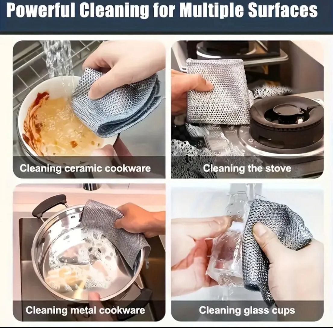 5 قطع من مناشف تنظيف الأواني المعدنية / Lot de 5 chiffons métalliques pour la vaisselle / 5pcs Steel Wire Scrubbing Cloth Set