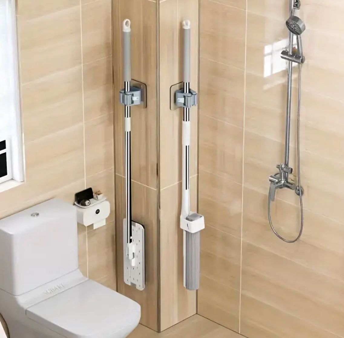 مشبك تثبيت للممسحة / أدوات التنظيف Support mural pour balai / serpillière Mop & Broom Holder Clip